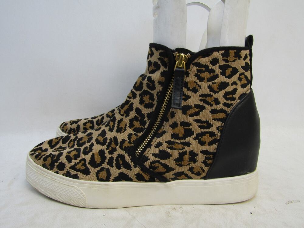 STEVE MADDEN Womens Sz 8.5 M Black Cheetah Hidden Wedge Zip Ankle Fashion Boots